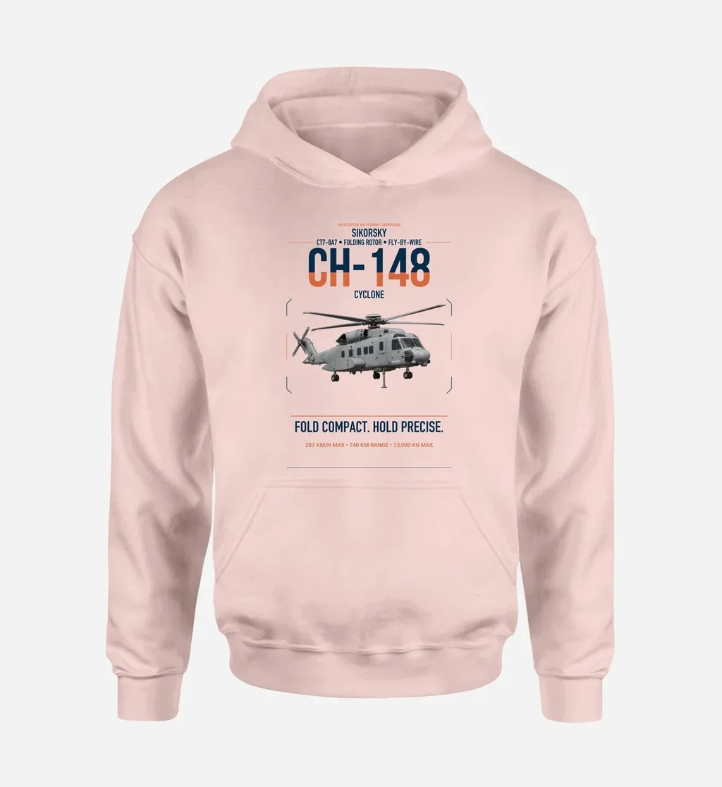 Sikorsky CH-148 Cyclone design on pink double-side hoodie, single-side print