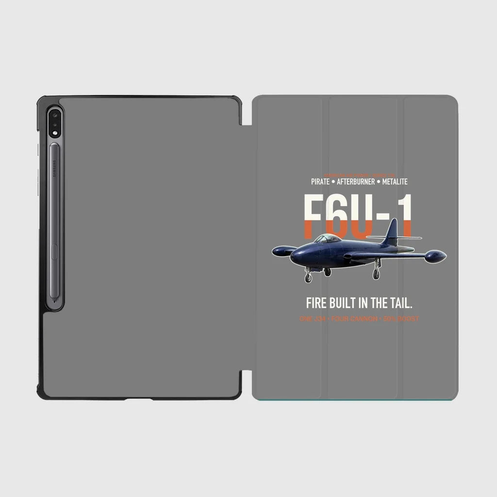 F6U-1 Pirate Fire Built in the Tail design on gray samsung tablet tablet case