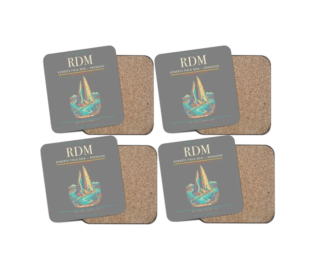 Roberts Field (RDM) design on gray 4 pieces set coaster