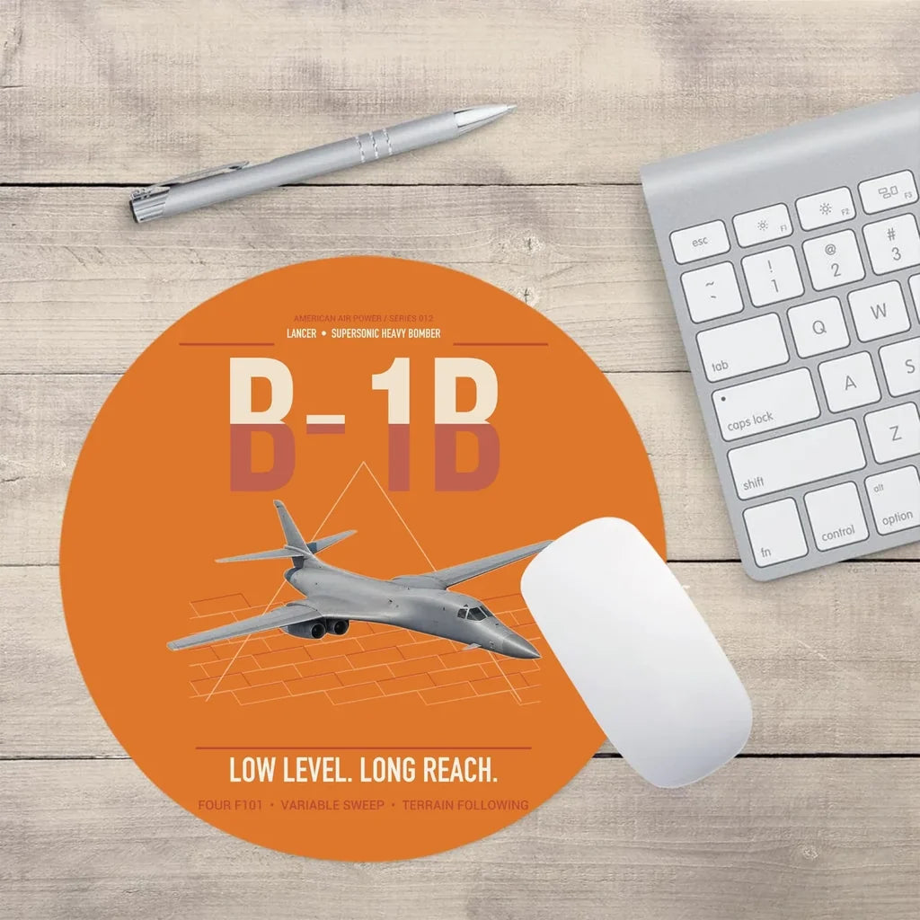B-1B Lancer design on orange round mouse pad