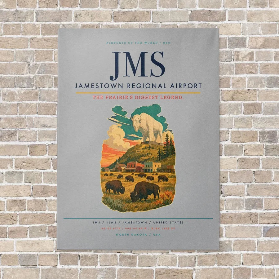 Jamestown Regional Airport JMS vertical canvas print - no frame - light gray background