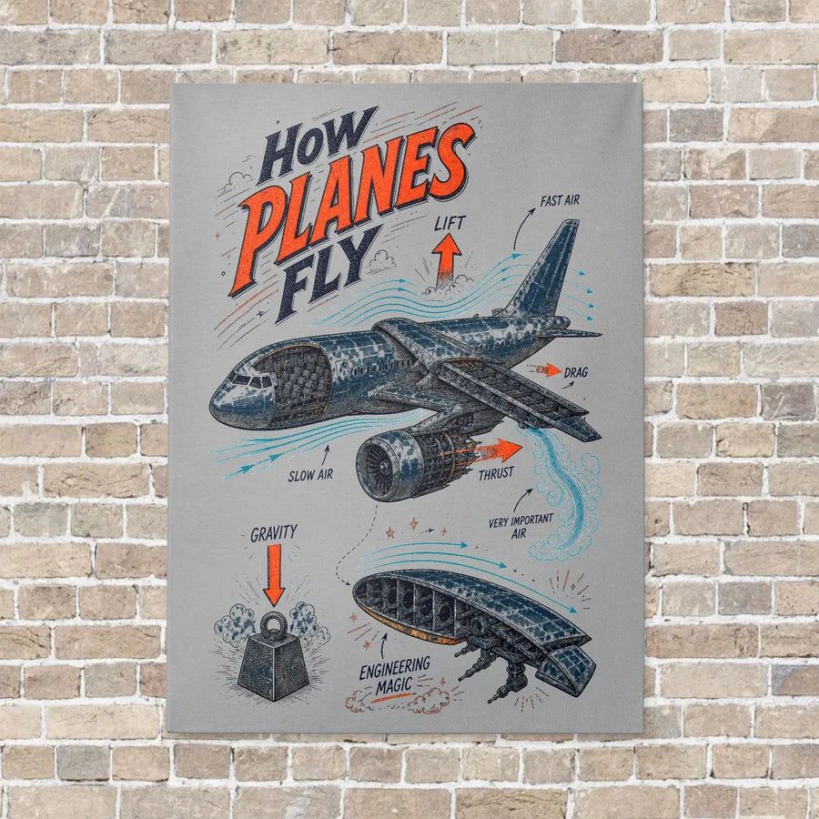 How Planes Fly V2 vertical canvas print - no frame - light gray background