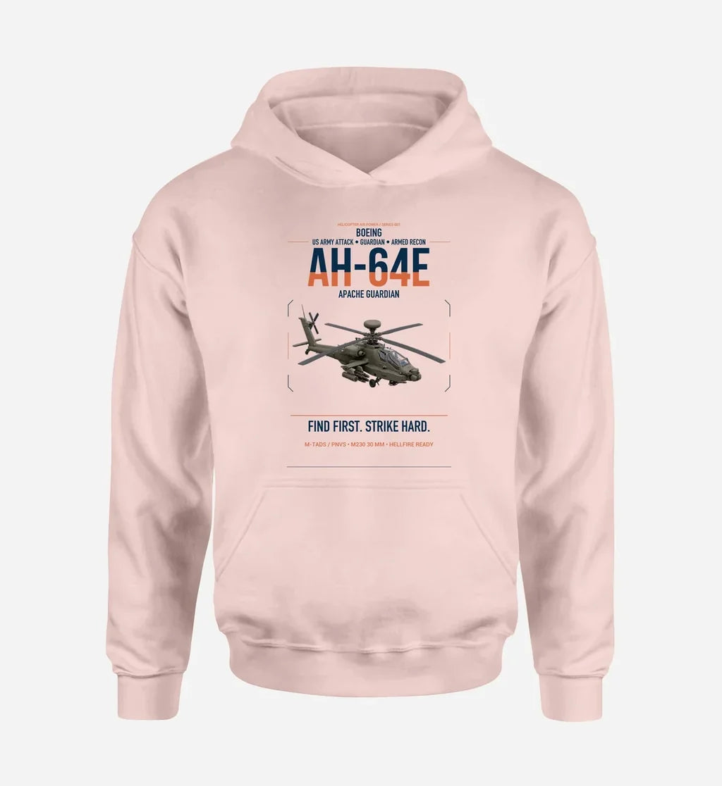 Boeing AH-64E Apache Guardian design on pink double-side hoodie, single-side print