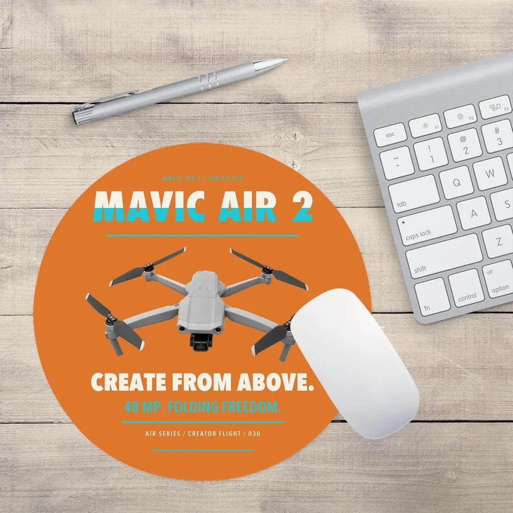 DJI Mavic Air 2 design on orange round mouse pad