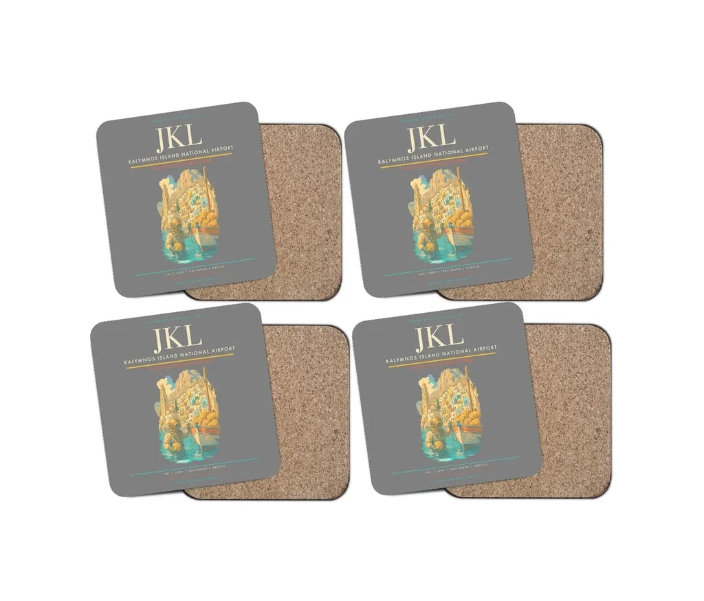 Kalymnos Island National Airport (JKL) design on gray 4 pieces set coaster