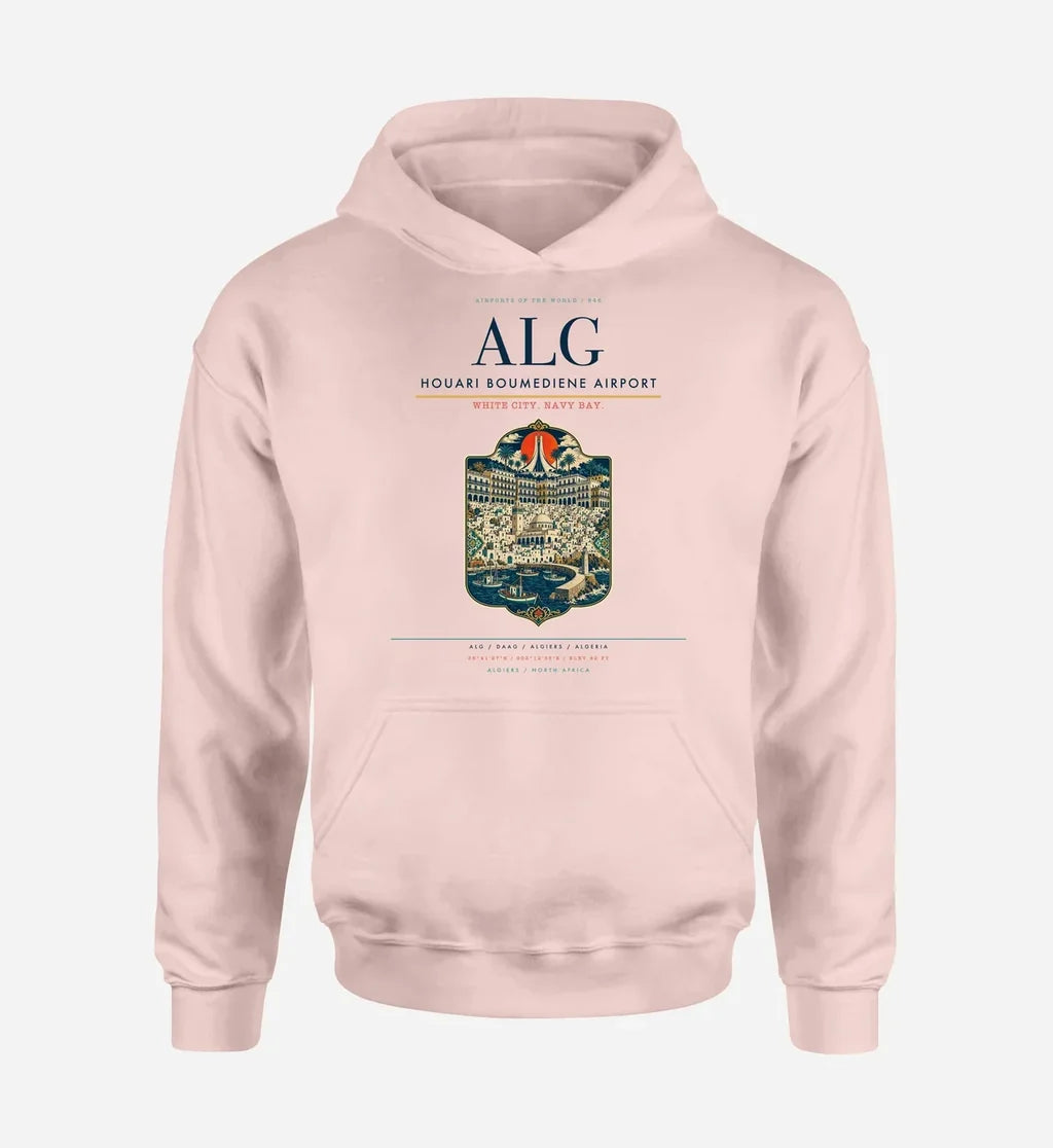 Houari Boumediene Airport (ALG) design on pink hoodie single-side print