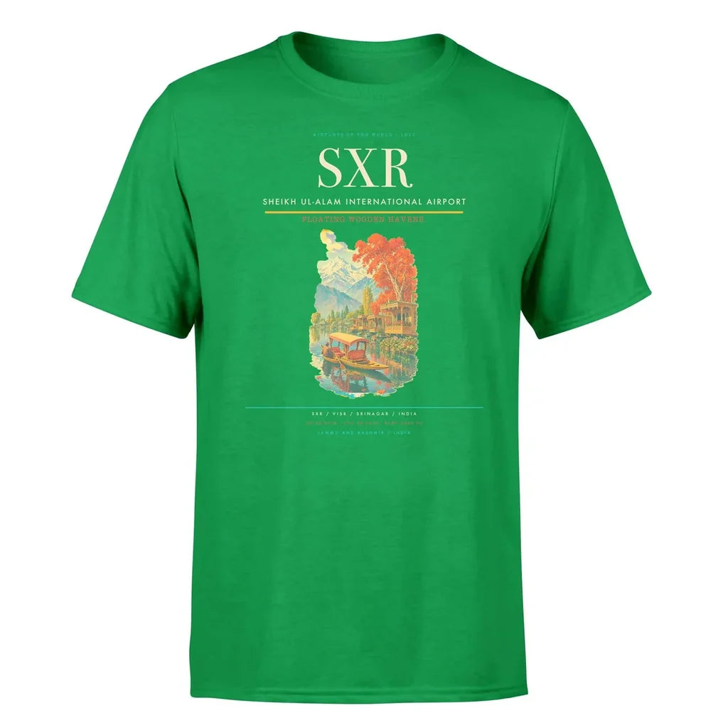 Sheikh ul-Alam International Airport (SXR) T-Shirt single-side front print in Green | sheikh-ul-alam-international-airport-sxr-double-side-t-shirt
