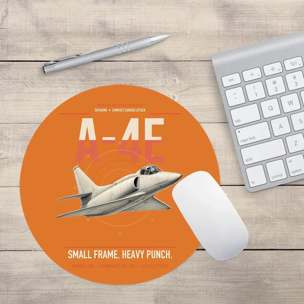 A-4E Skyhawk design on orange round mouse pad