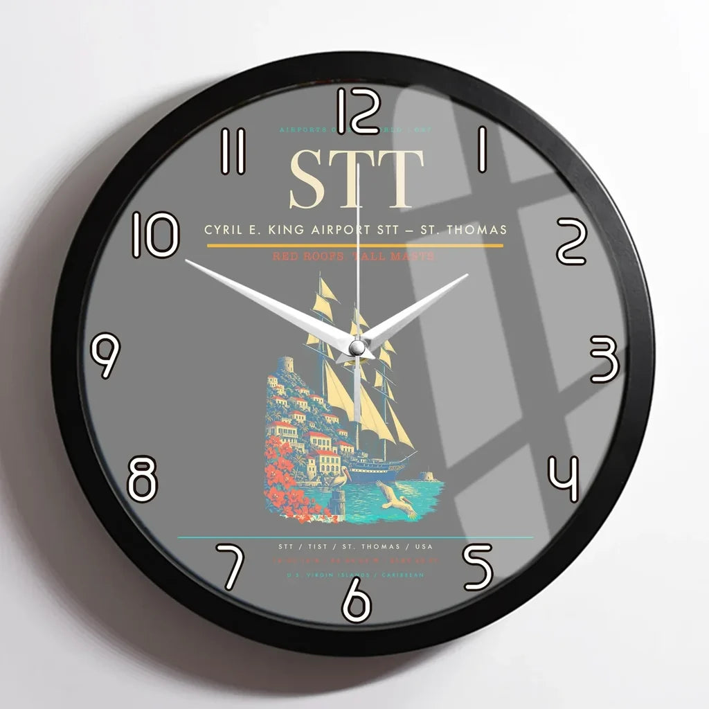 Cyril E. King Airport (STT) design on gray framed wall clock