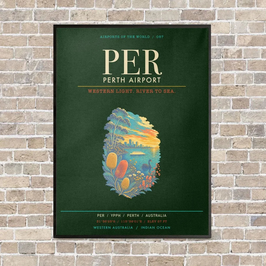 Perth Airport PER - Canvas Framed - Dark Green