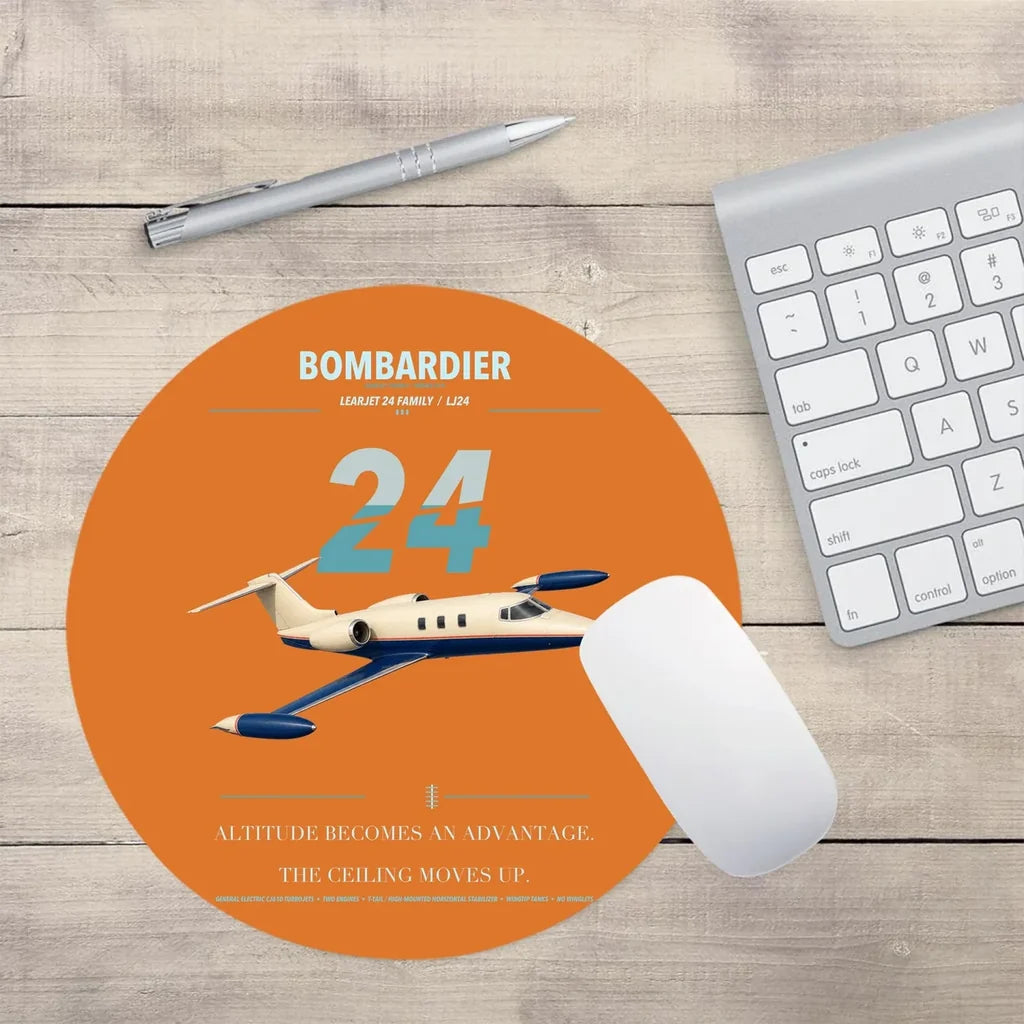 Bombardier Learjet 24 design on orange round mouse pad