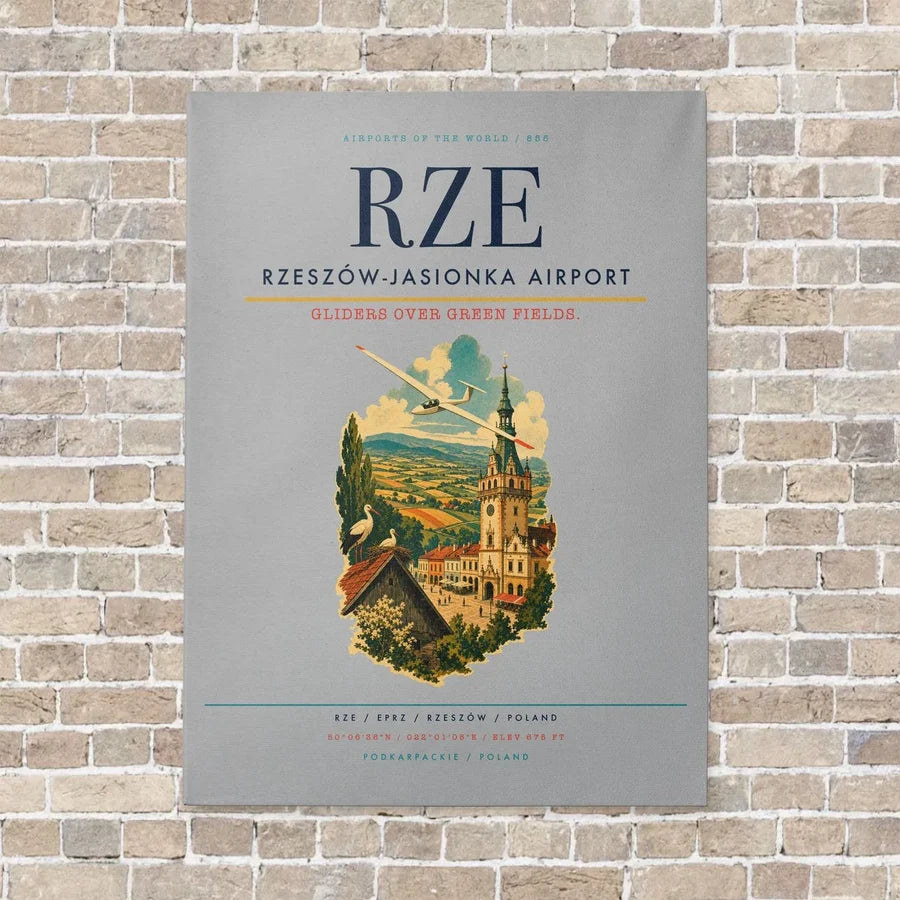 Rzeszów-Jasionka Airport RZE vertical canvas print - no frame - light gray background