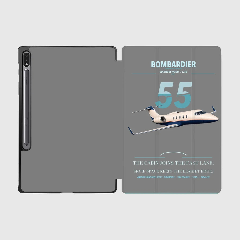 Bombardier Learjet 55 design on gray samsung tablet tablet case