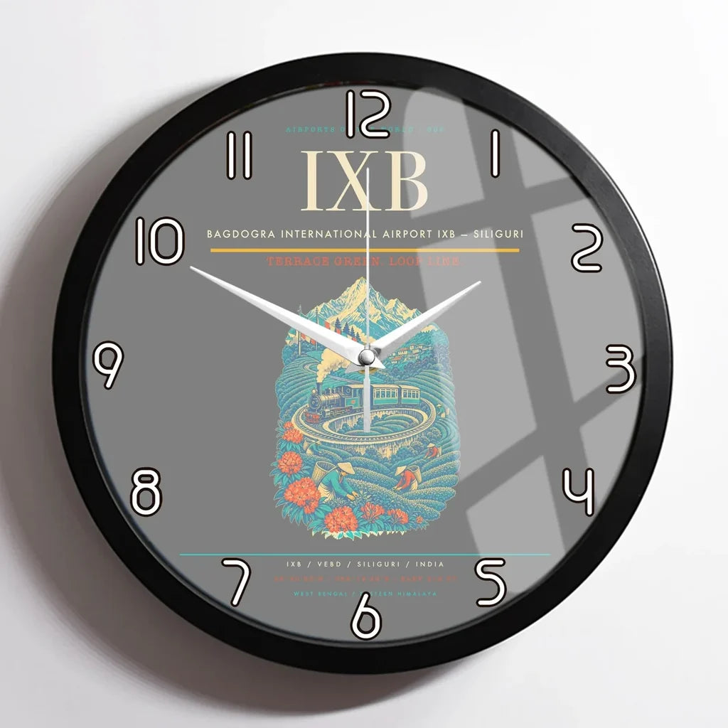 Bagdogra International Airport (IXB) design on gray framed wall clock