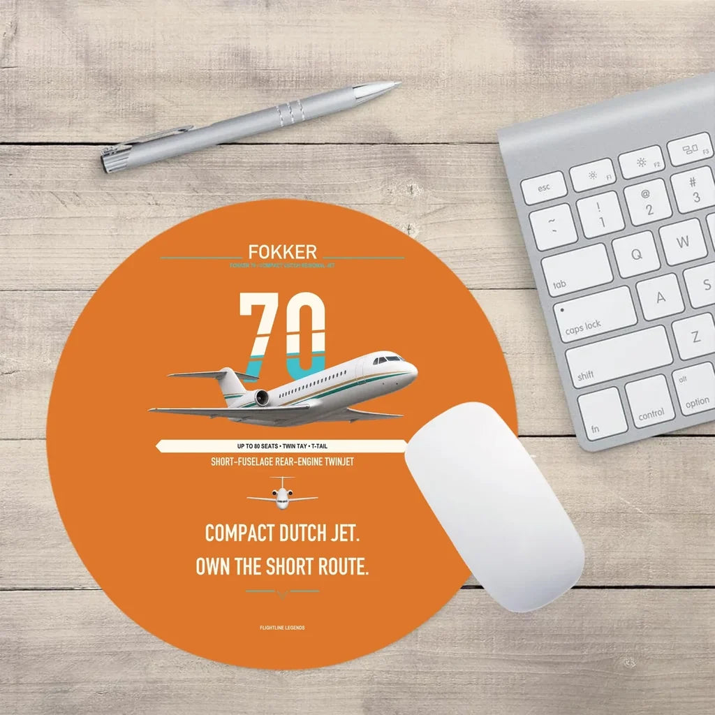 Fokker 70 design on orange round mouse pad