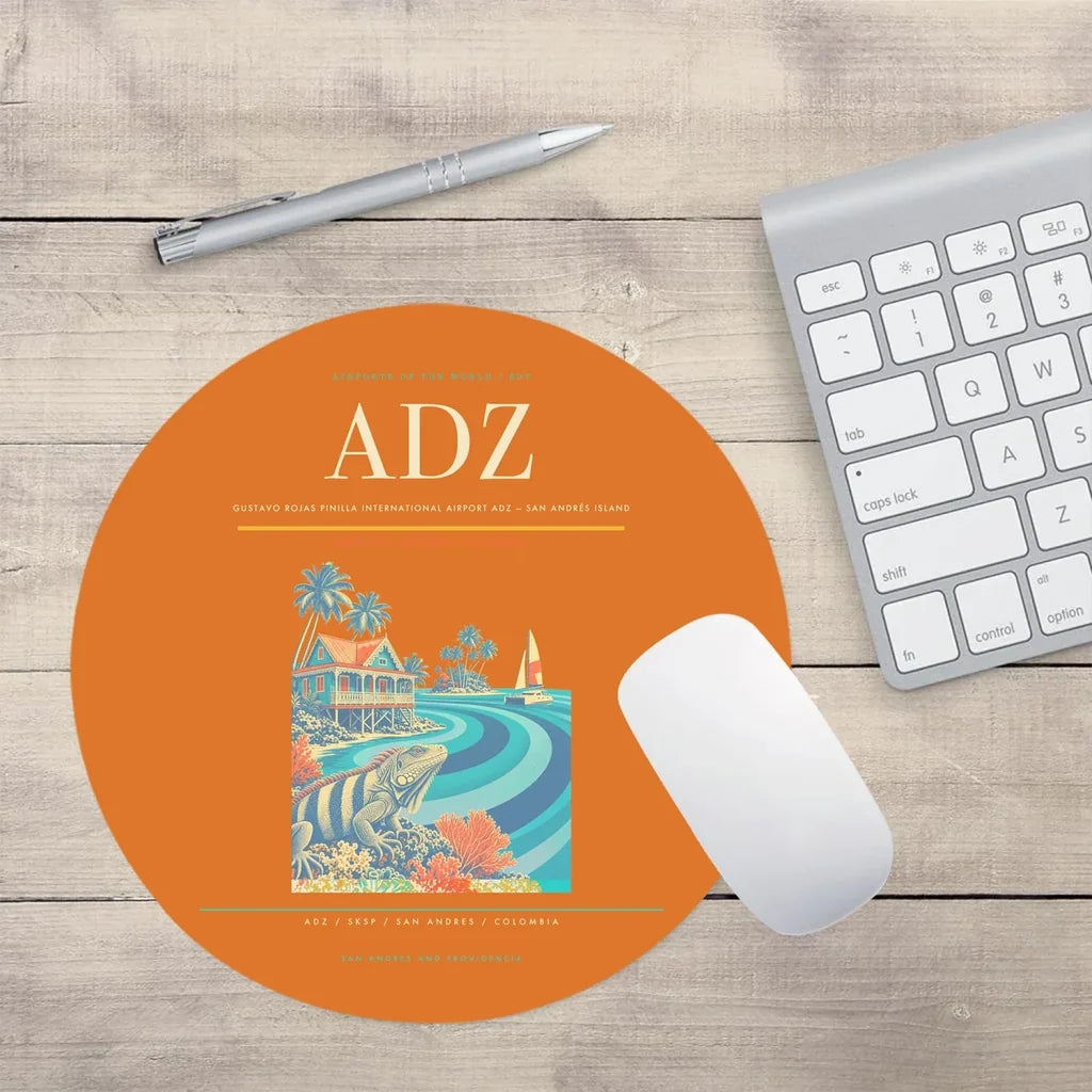 Gustavo Rojas Pinilla International Airport (ADZ) design on orange round mouse pad