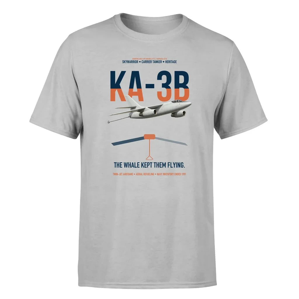 KA-3B Skywarrior design on light gray double-side t-shirt, single-side print