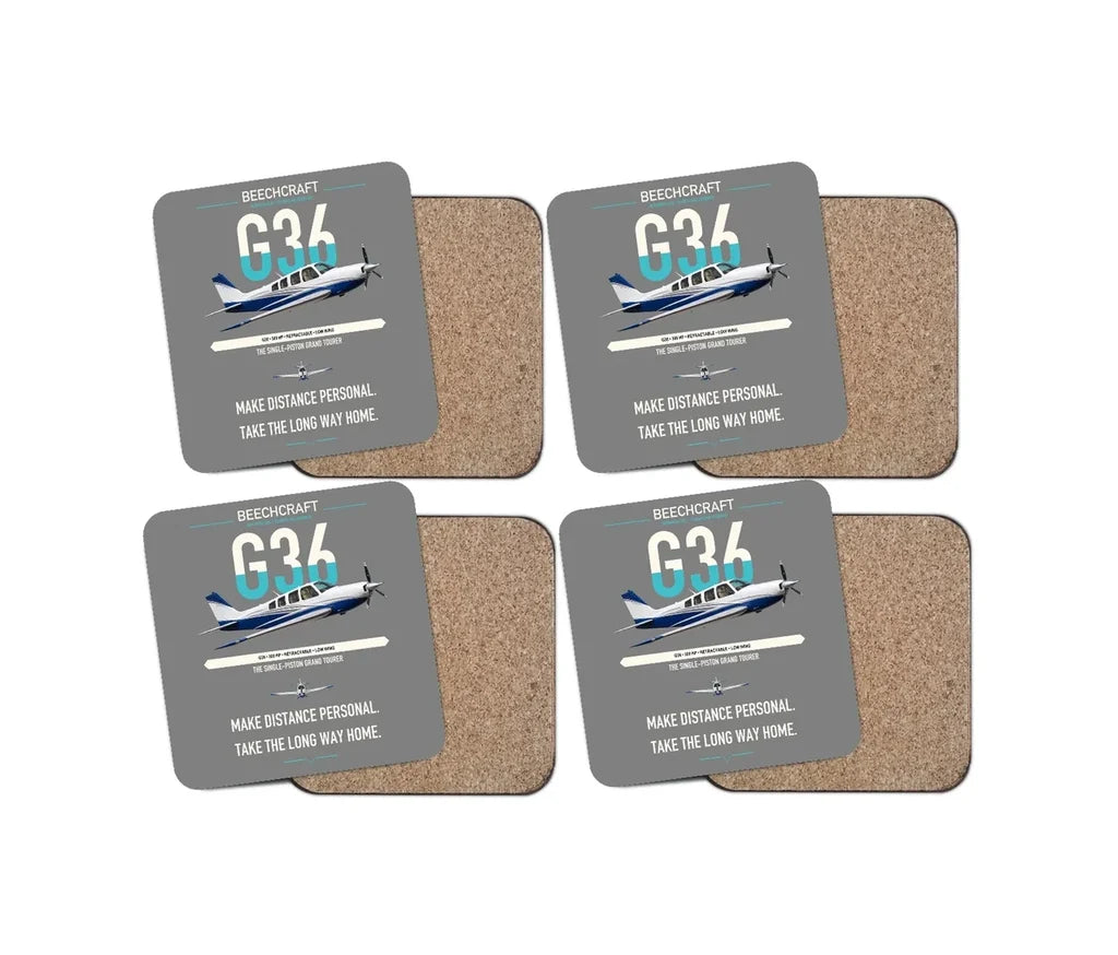 Beechcraft Bonanza G36 design on gray 4 pieces set coaster