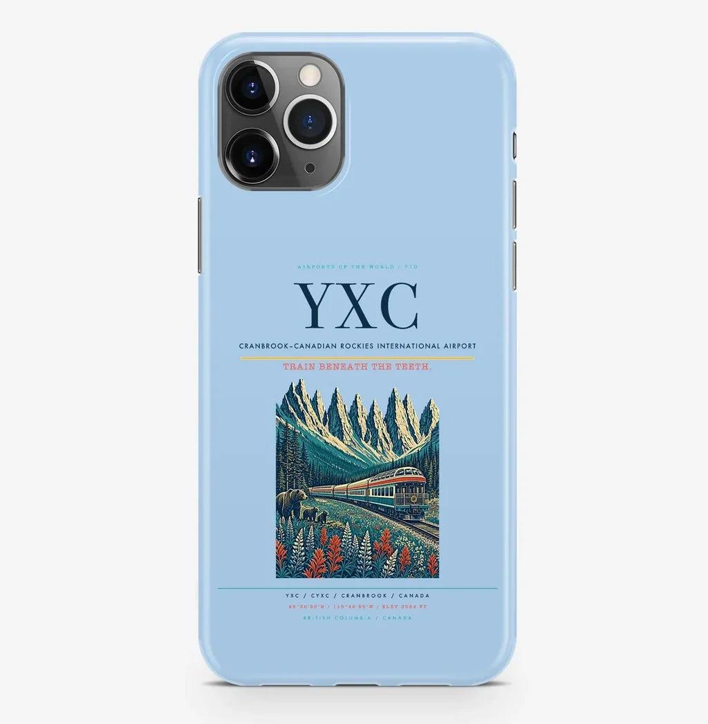 Cranbrook Airport (YXC) design on light blue iPhone 16 Pro MagSafe case