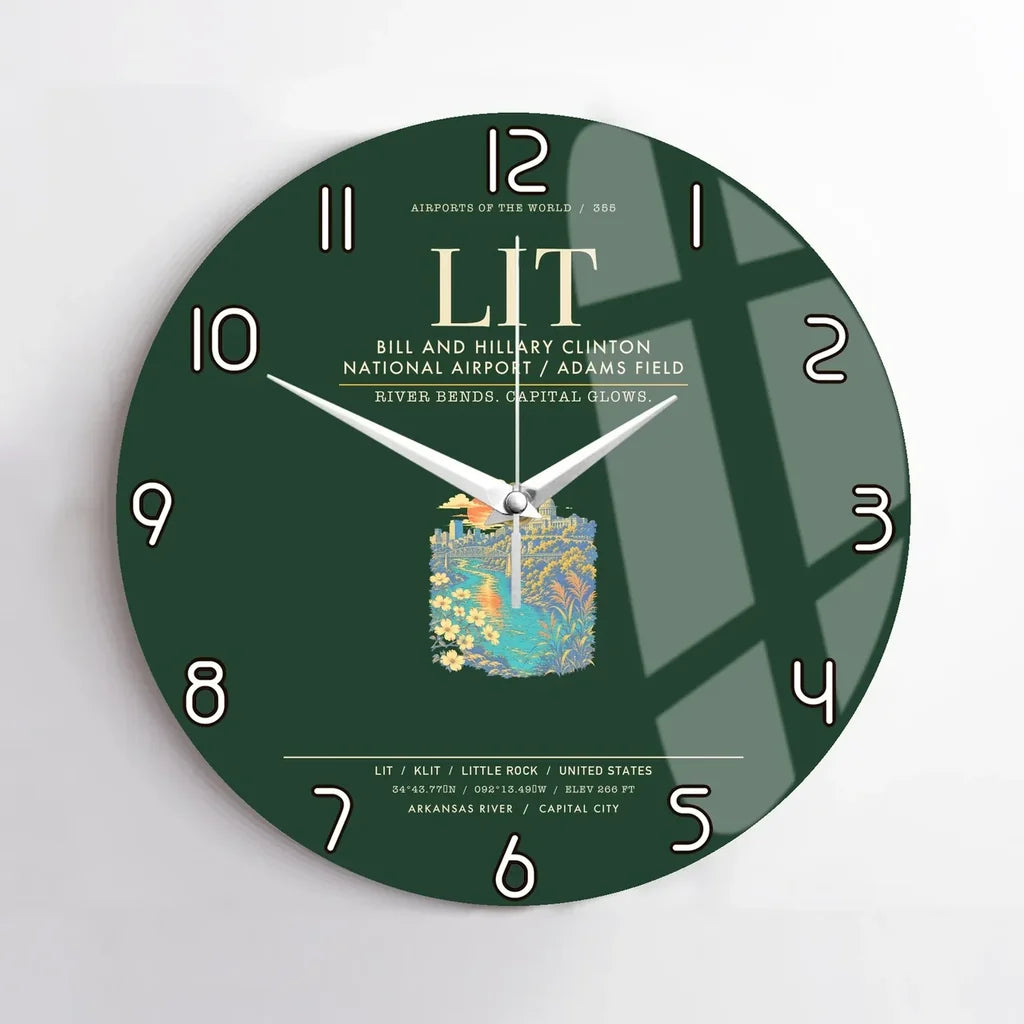 Bill and Hillary Clinton National Airport - Adams Field Little Rock LIT Wall-Clock No-Frame - Dark Green