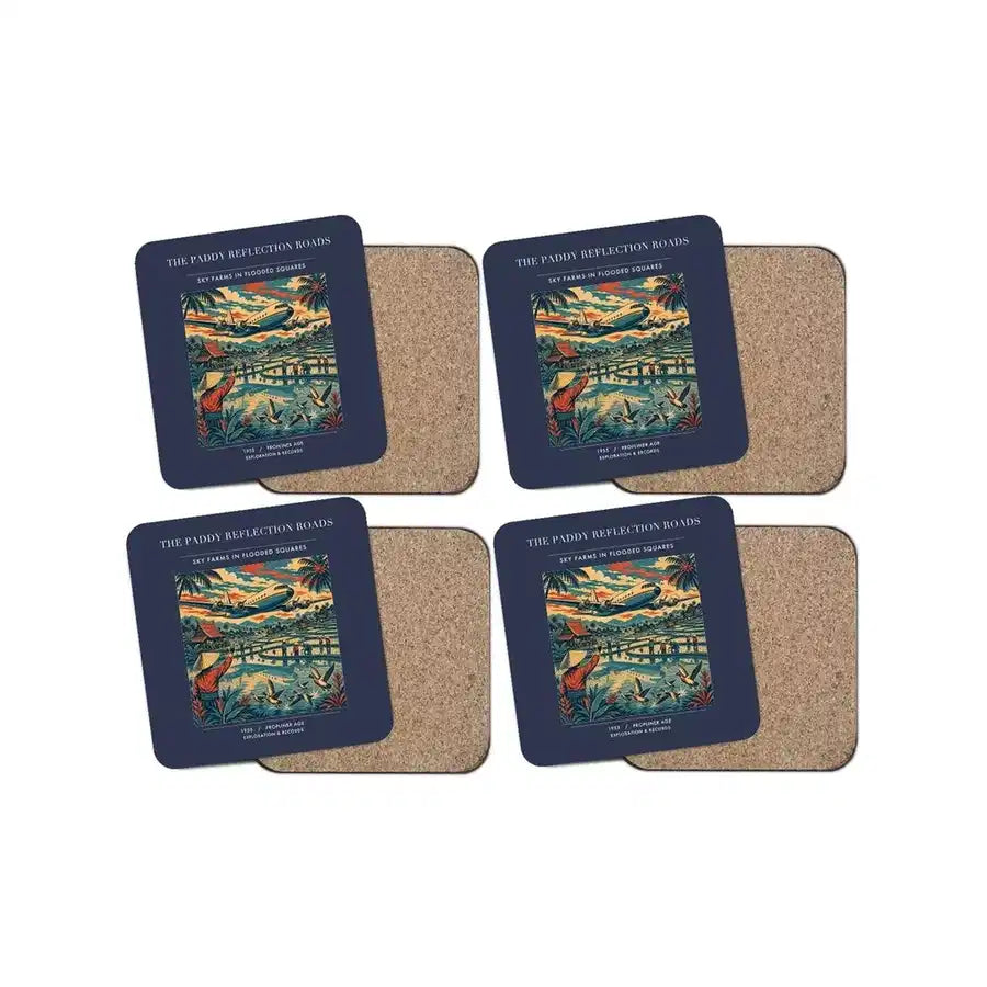 The Paddy Reflection Roads - Designed Coasters design on navy blue 4-pieces-set