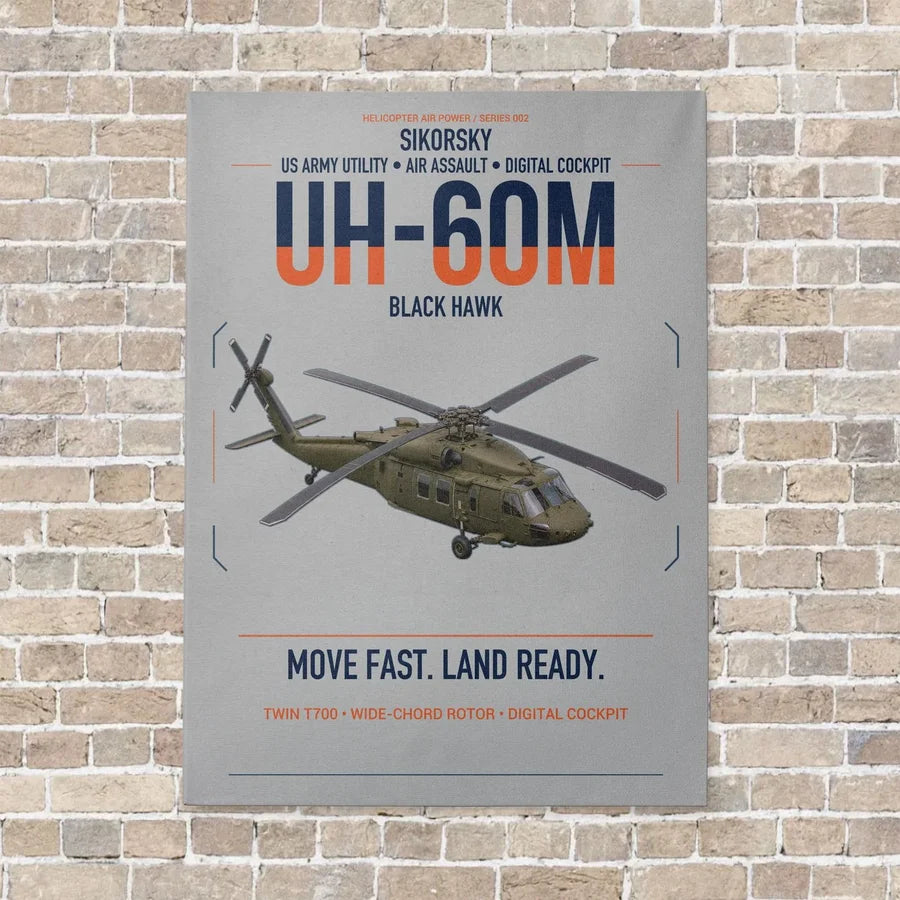 Sikorsky UH-60M Black Hawk vertical canvas print - no frame - light gray background