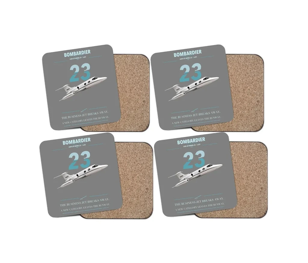 Bombardier Learjet 23 design on gray 4 pieces set coaster