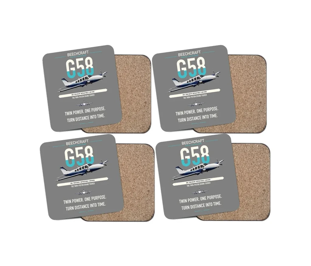 Beechcraft Baron G58 design on gray 4 pieces set coaster