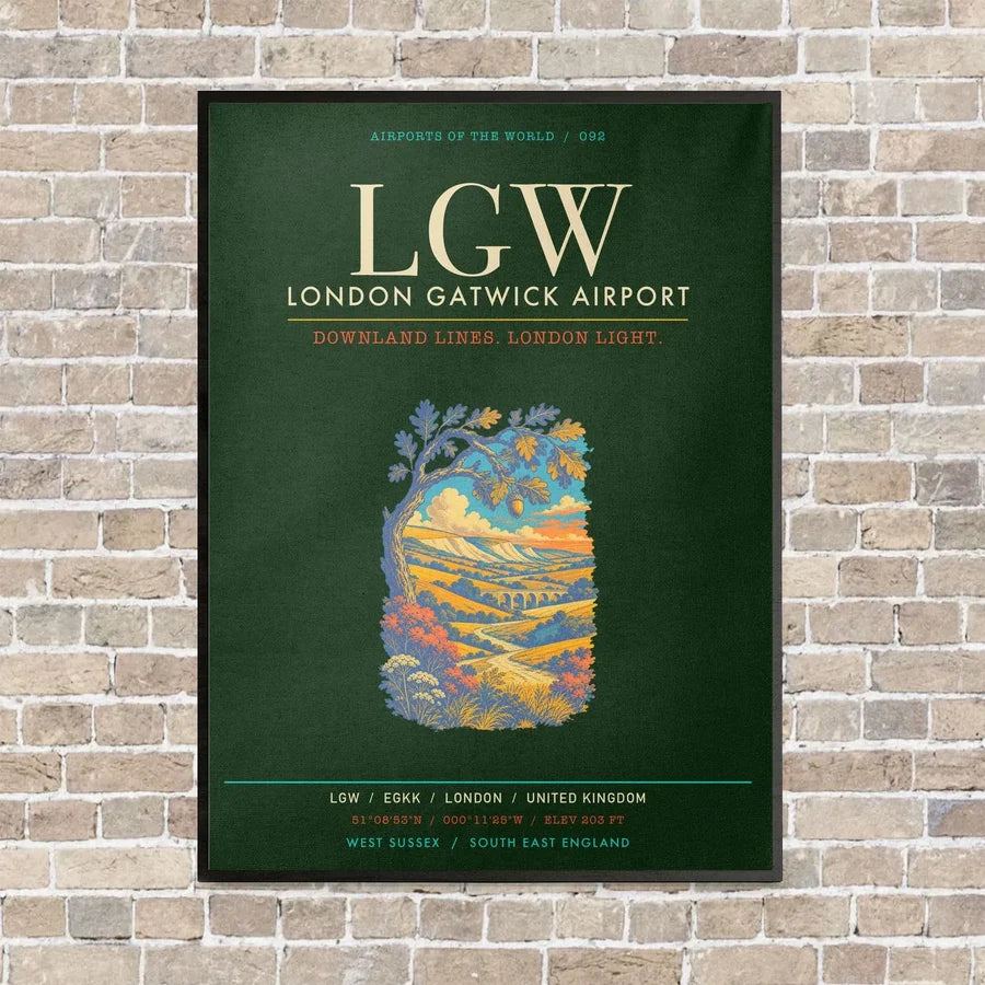 London Gatwick Airport LGW - Canvas Framed - Dark Green