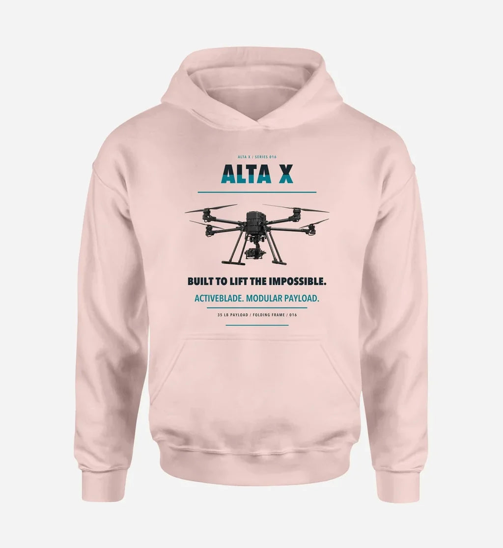 Freefly Alta X design on pink hoodie single side