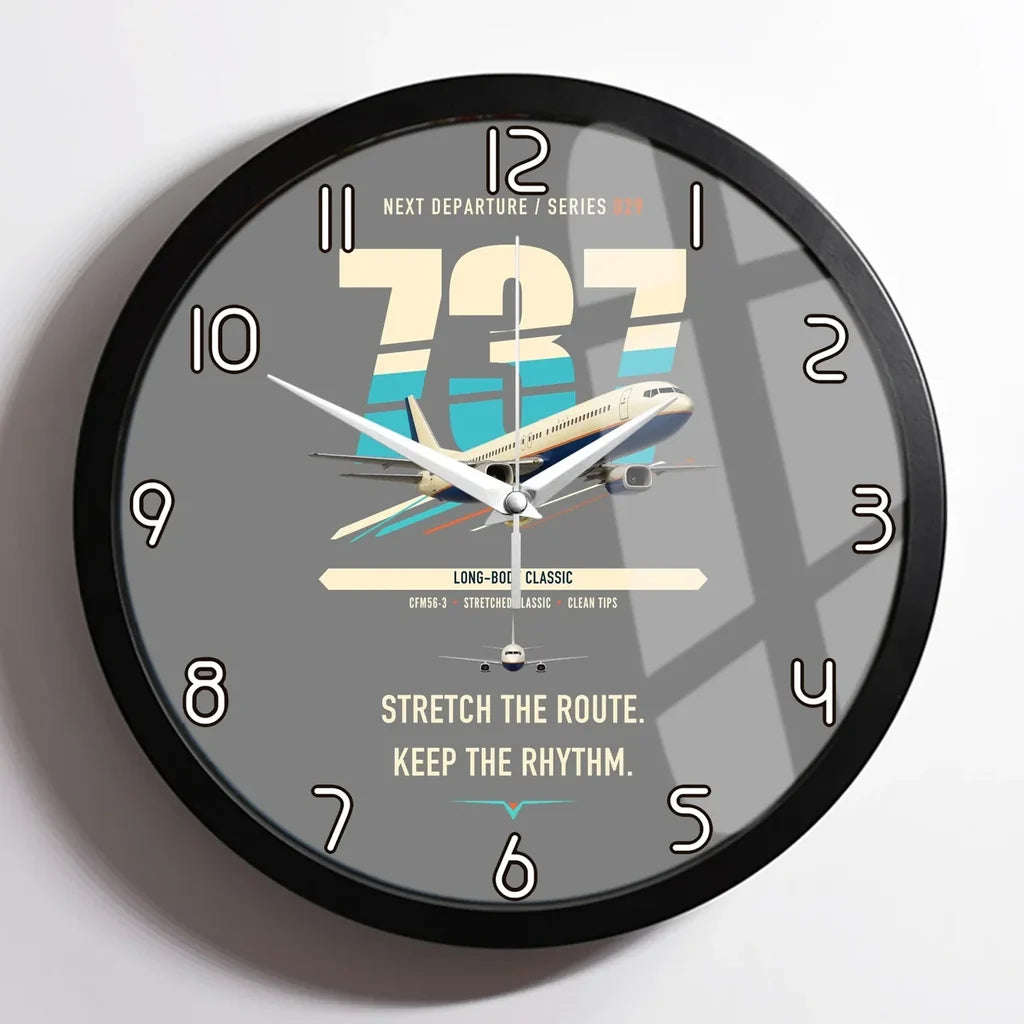 Boeing 737-400 Classic design on gray framed wall clock