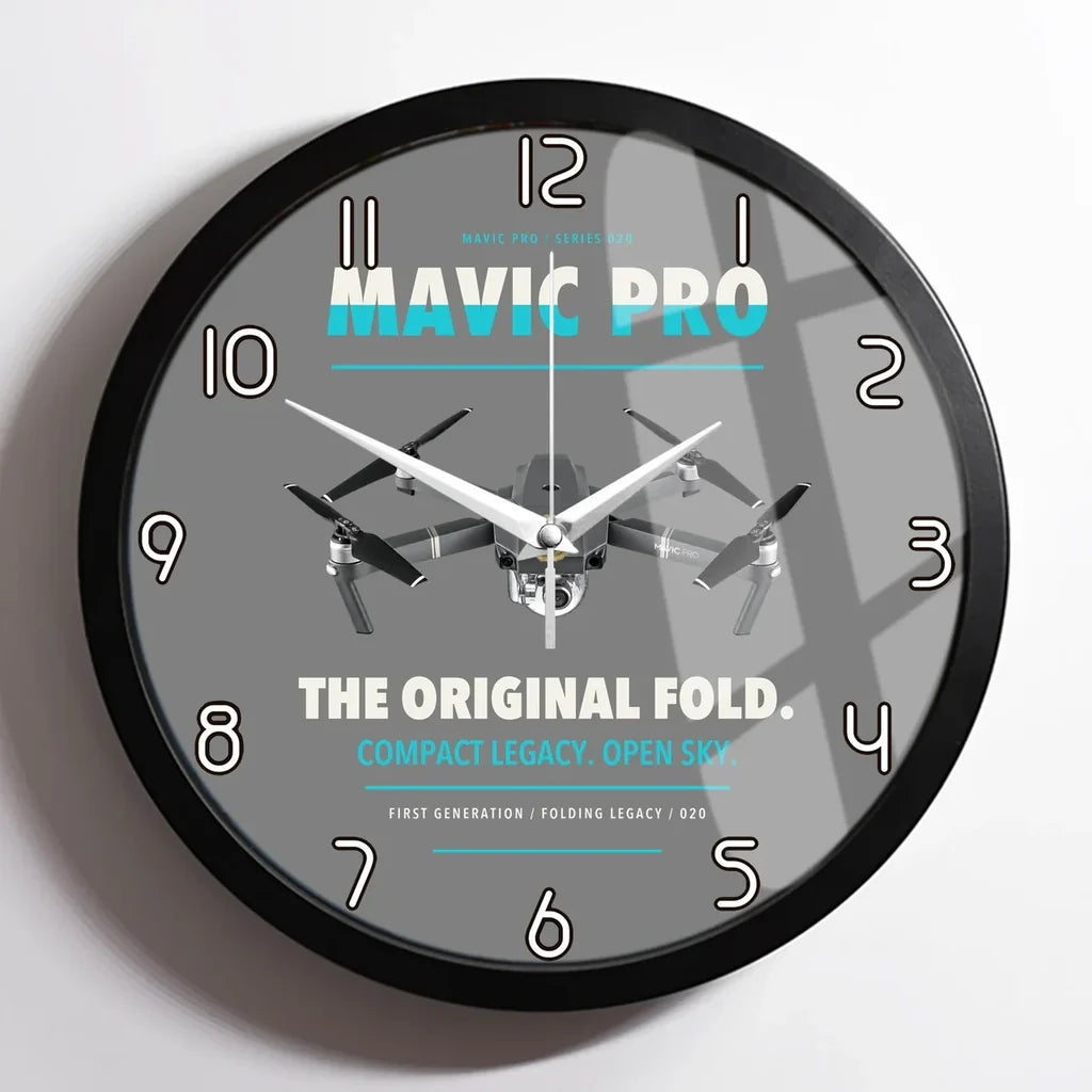 DJI Mavic Pro design on gray framed wall clock