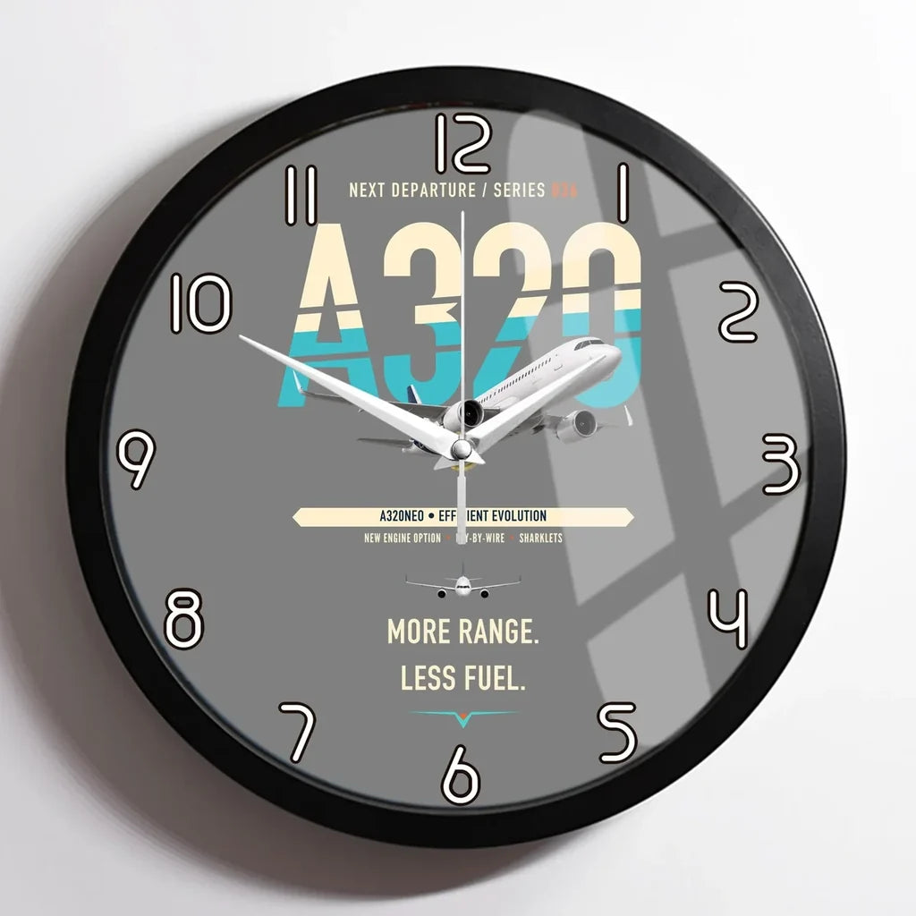 Airbus A320neo design on gray framed wall clock