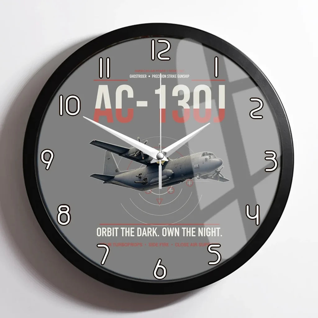 AC-130J Ghostrider design on gray framed wall clock