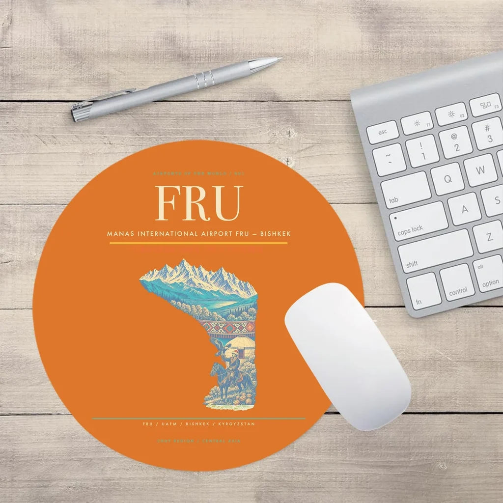Manas International Airport (FRU) design on orange round mouse pad