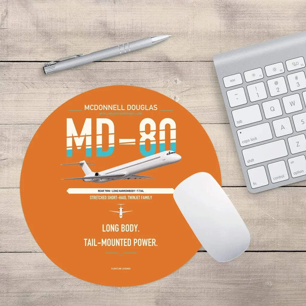 McDonnell Douglas MD-80 design on orange round mouse pad