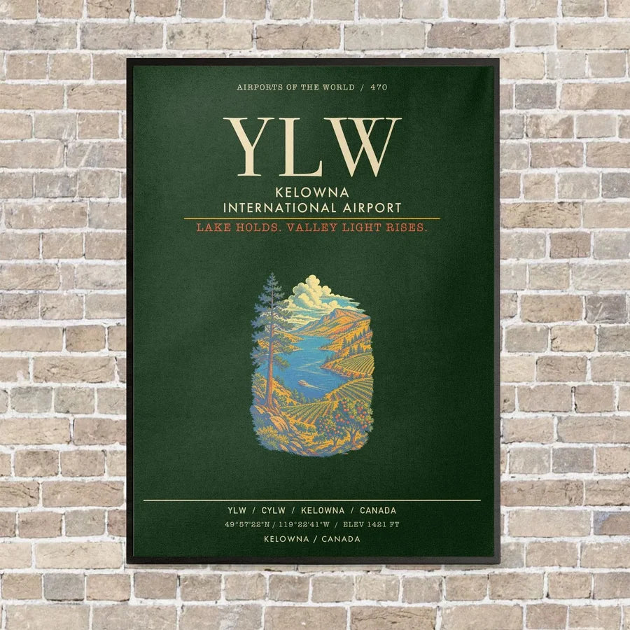 Kelowna International Airport YLW - Canvas Framed - Dark Green