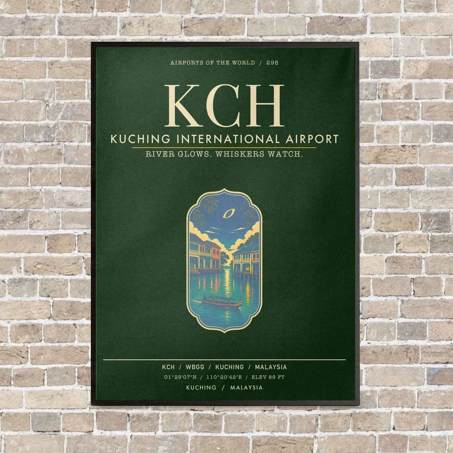 Kuching International Airport KCH - Canvas Framed - Dark Green