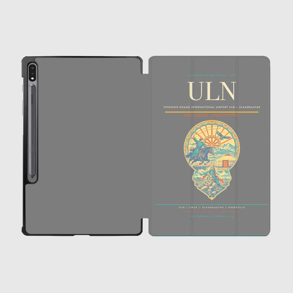 Chinggis Khaan International Airport (ULN) design on gray samsung tablet tablet case
