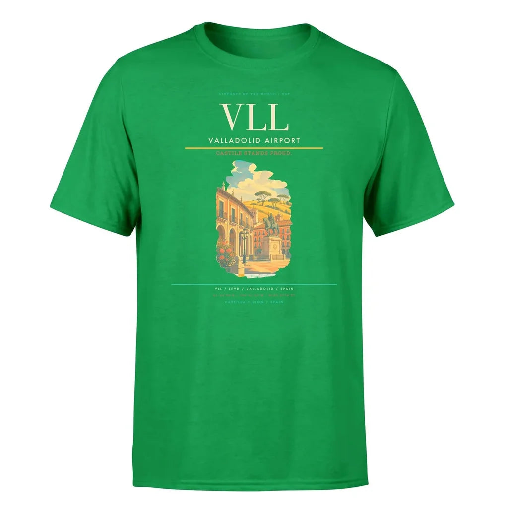 Valladolid Airport (VLL) T-Shirt single-side front print in Green | valladolid-airport-vll-double-side-t-shirt