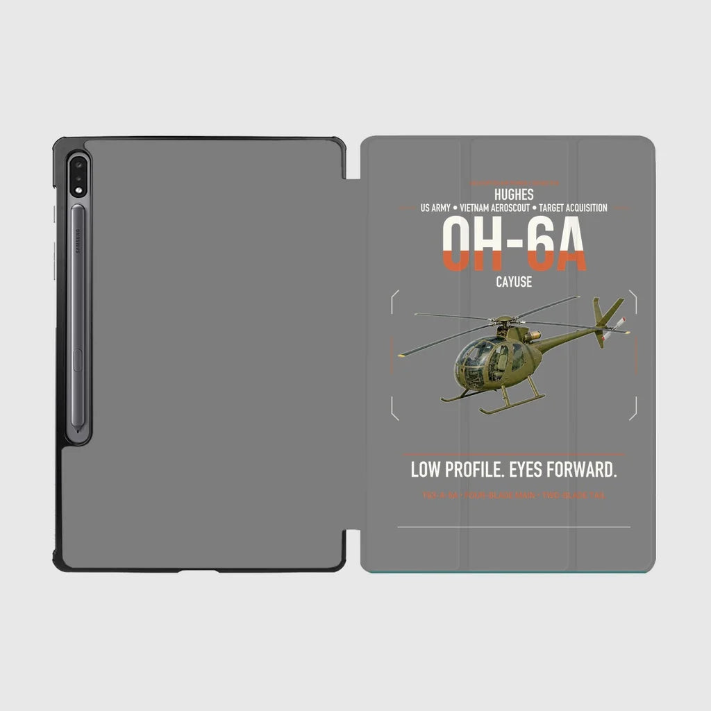 Hughes OH-6A Cayuse design on gray samsung tablet tablet case