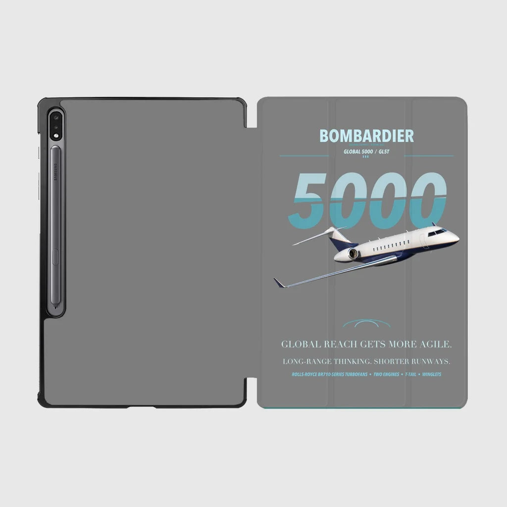 Bombardier Global 5000 design on gray samsung tablet tablet case