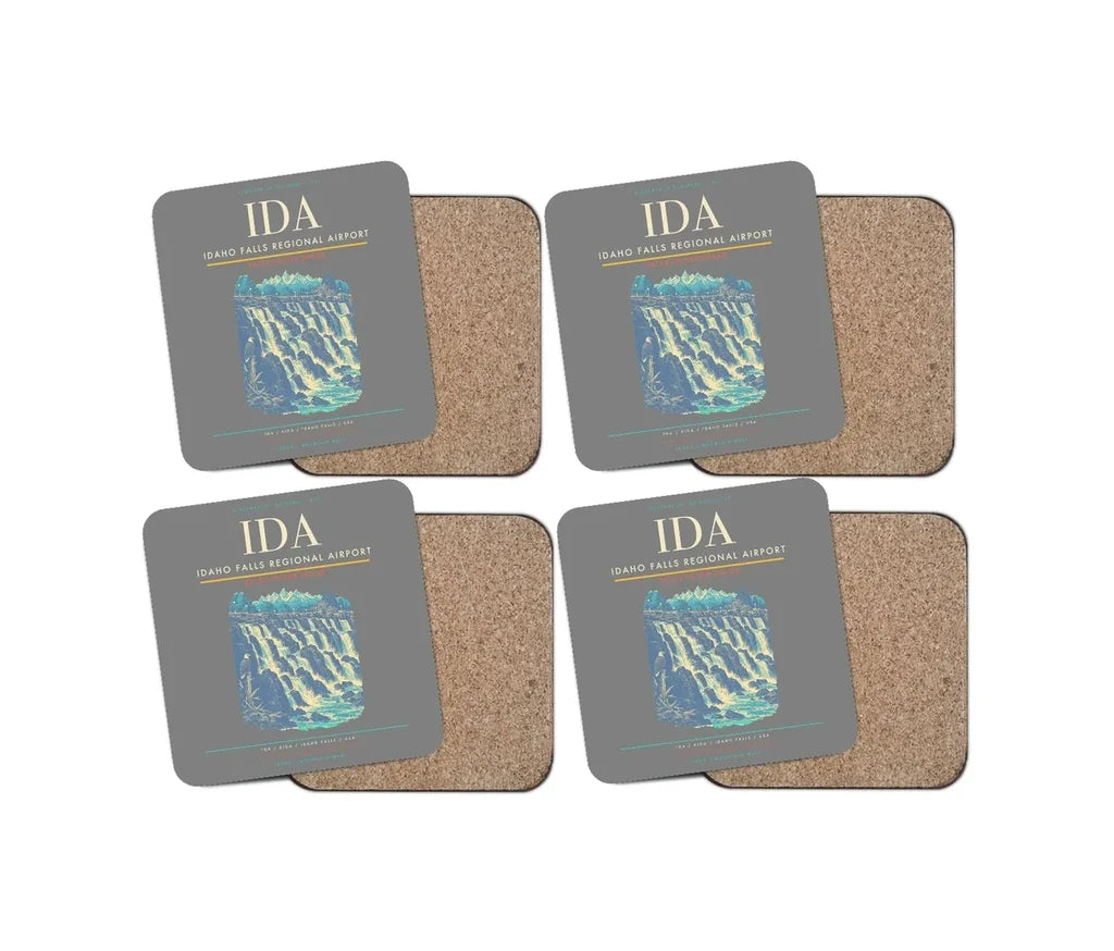Idaho Falls Regional Airport (IDA) design on gray 4 pieces set coaster