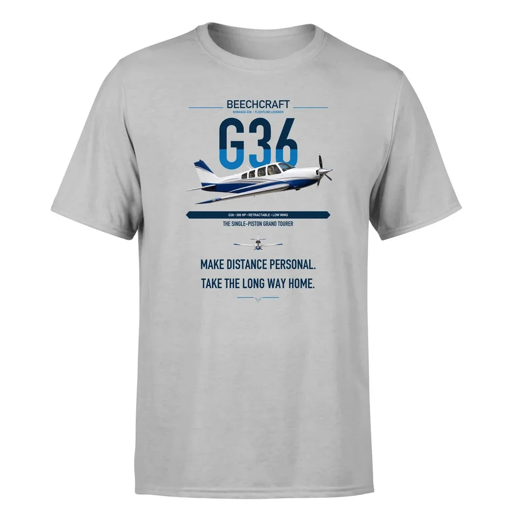 Beechcraft Bonanza G36 design on light gray t-shirt, single-side print