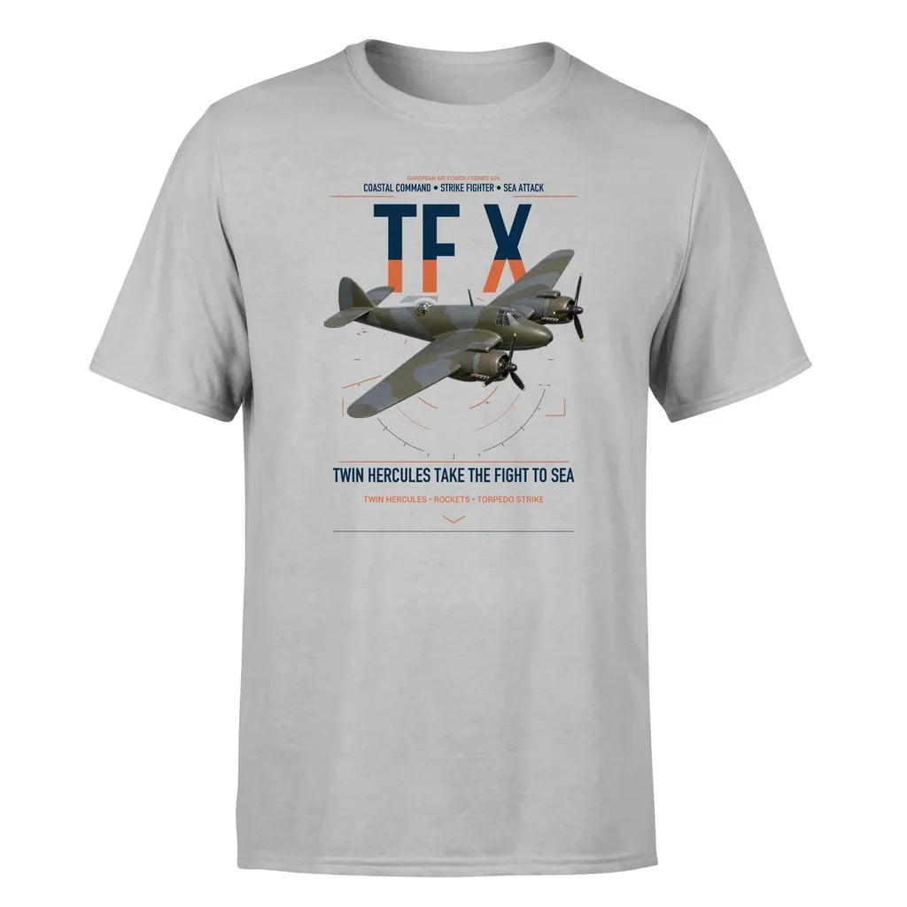Bristol Beaufighter TF X design on light gray t-shirt, single-side print
