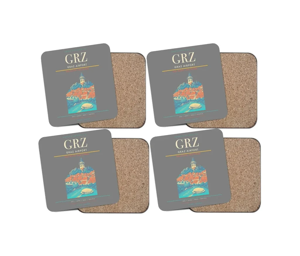 Graz Airport (GRZ) design on gray 4 pieces set coaster