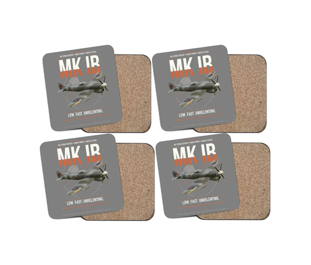 Hawker Typhoon Mk IB design on gray 4 pieces set coaster