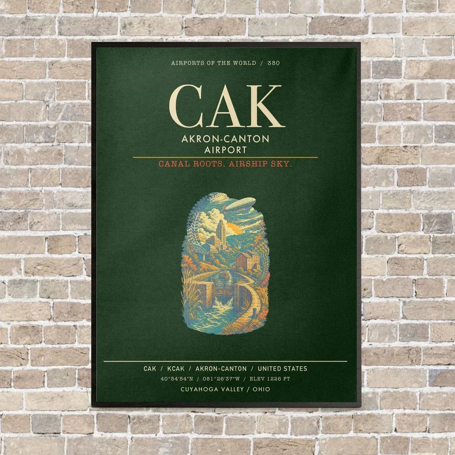 Akron-Canton Airport CAK - Canvas Framed - Dark Green