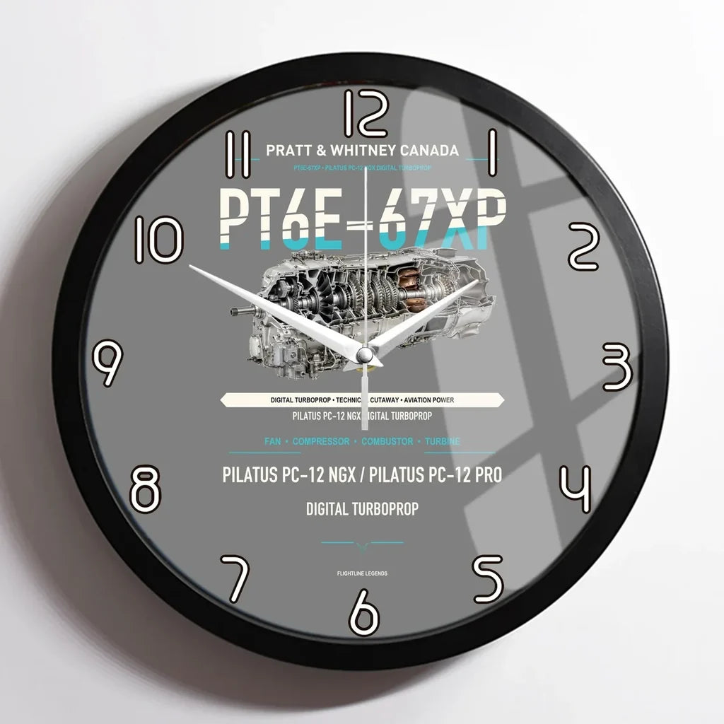 PT6E-67XP design on gray framed wall clock