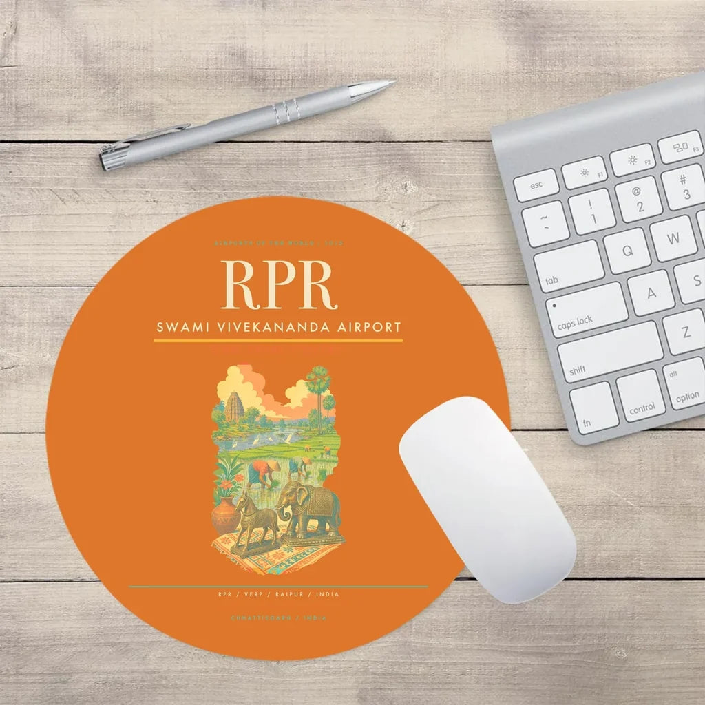 Swami Vivekananda Airport (RPR) design on orange round mouse pad